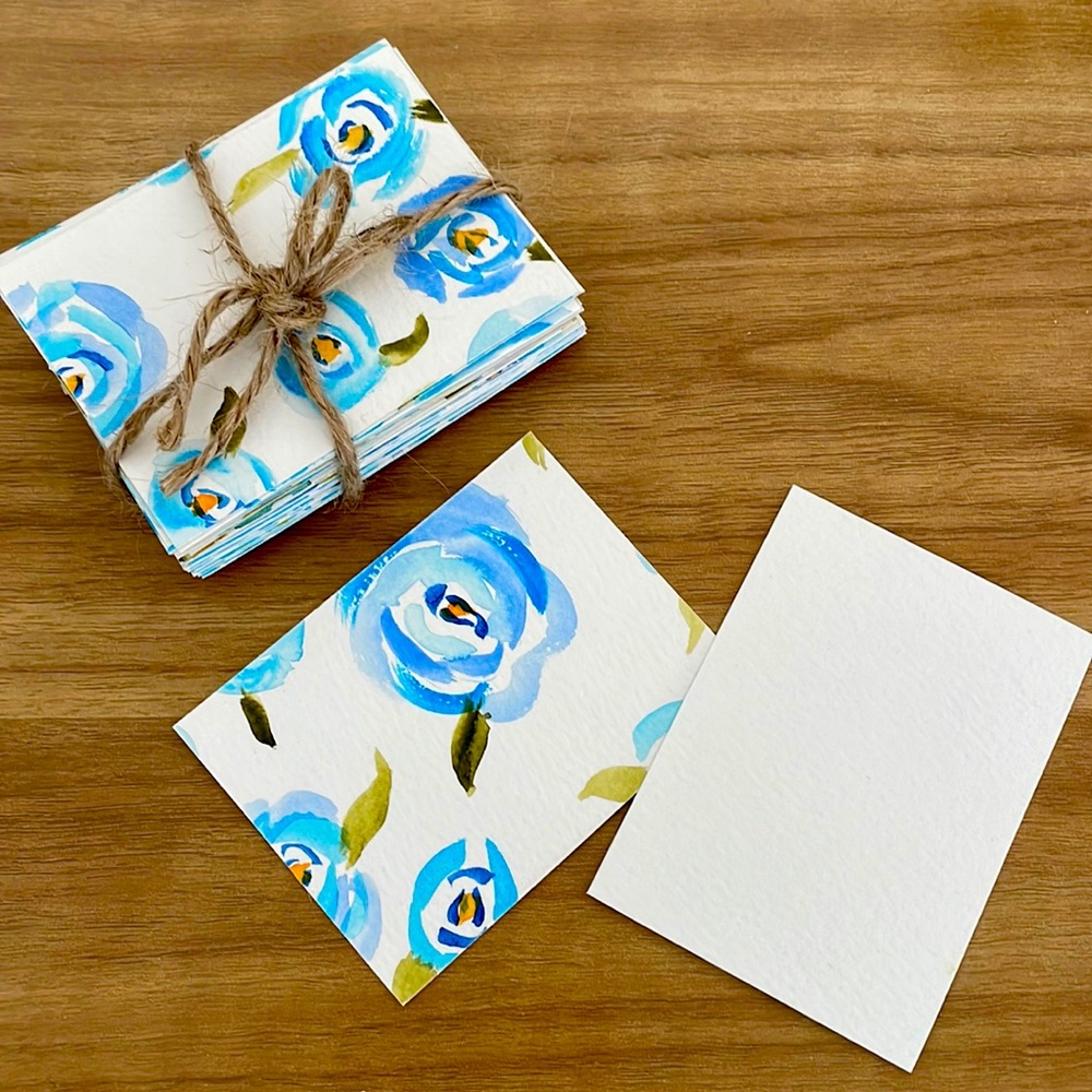 Handcrafted 25 Blank Thank You Cards Blue